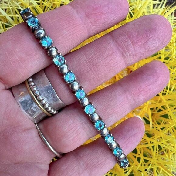 Vintage Blue Topaz Sterling Silver Tennis Bracelet - Picture 1 of 10